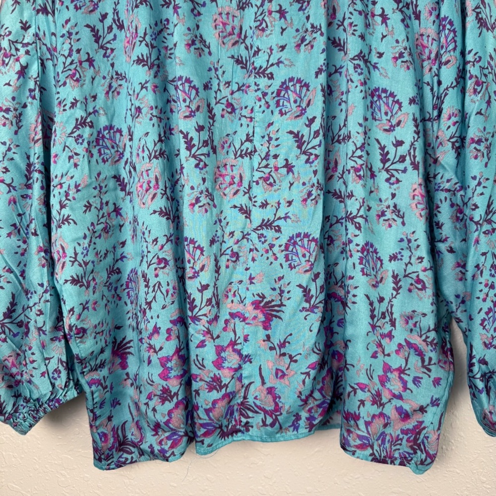 Sundance Arielle sweet floral silk top dolman sleeve tassel blouse S - Picture 9 of 12
